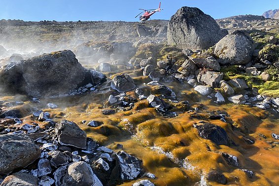 Photo 16: East Greenland is home to a number of unique thermal springs in the Arctic that are still largely unexplored. Samples were taken here to study the microbial life in these extreme locations (Photo credit: Christiane Leister)