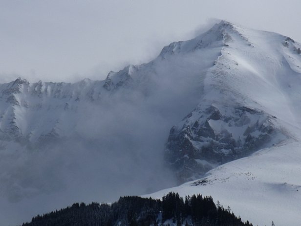 Abb. 16: Föhn, Föhn, Föhn. Schneetreiben am Bunderspitz (2456 m, BE) (Foto: P. Allenbach, 28.02.2014).