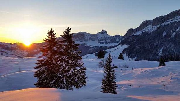 Abb. 6: Winterliche Ebenalp (AI, 1600 m) wie selten diesen Winter, mit Blick zum Hohen Kasten, 1793 m, SG (Foto: B. Stricker, 21.04.2017).