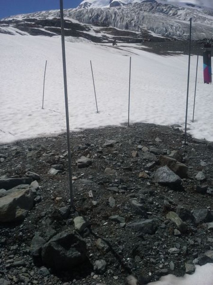 Am Samstag, 17.06. war auch das auf 2645 m gelegene Messfeld der Vergleichsstation Egginer (Saas Fee, VS) ausgeapert (Foto: P. Schneiter).