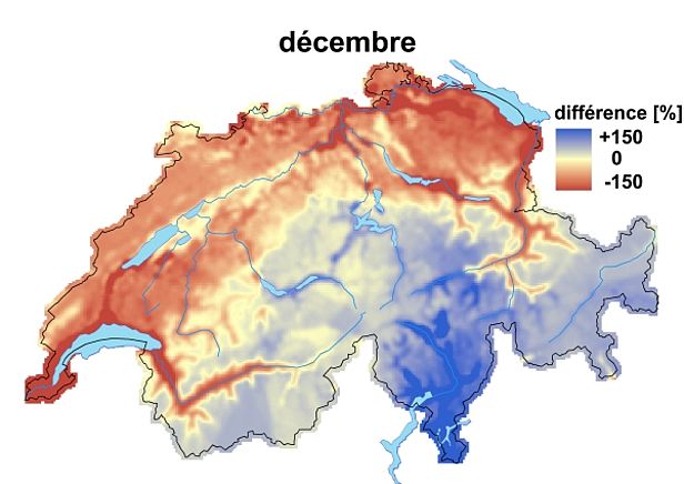 Figures 1 et 2: Hauteurs de neige comparées aux moyennes pluriannuelles en novembre (en haut) et en décembre 2009 (en bas).