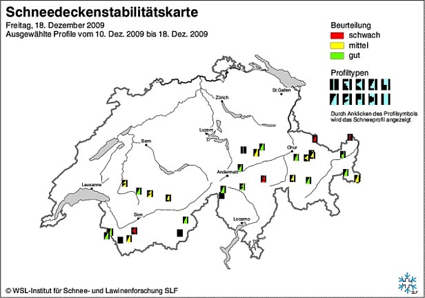 Abb. 11: Schneedeckenstabilitätskarten von Mitte Dezember 2009.