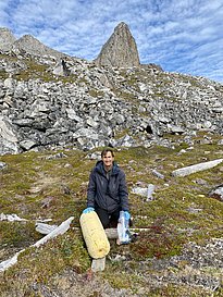 Photo 7: Findings at Cape Farvel, at the southernmost tip of Greenland. Beat Frey (WSL) in search of plastic waste (Photo credit: Christiane Leister)