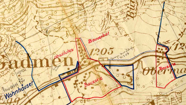 Map section with handwritten markings, lines, and parcel numbers