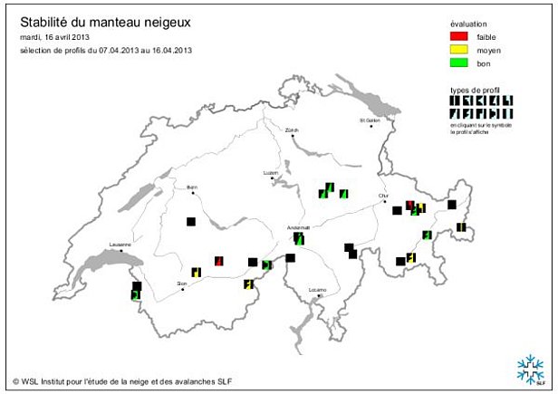 Fig.15 : Cartes de stabilité du manteau neigeux de mi-avril 2013.