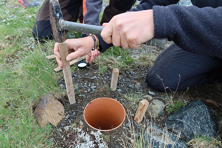 She then hammers in four small posts and installs... (Photo: Jochen Bettzieche/SLF)