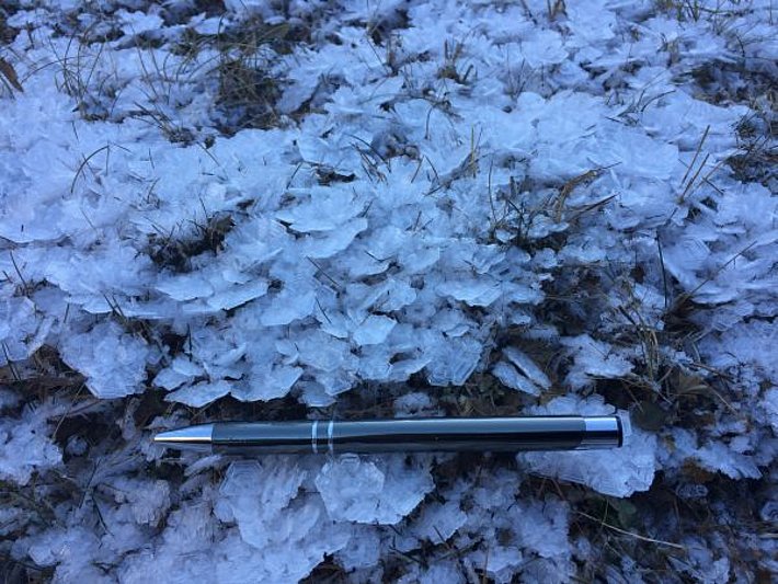 Oberflächenreif im Val Bernina, GR (Foto: J. A. Bisaz, 10.12.2016).