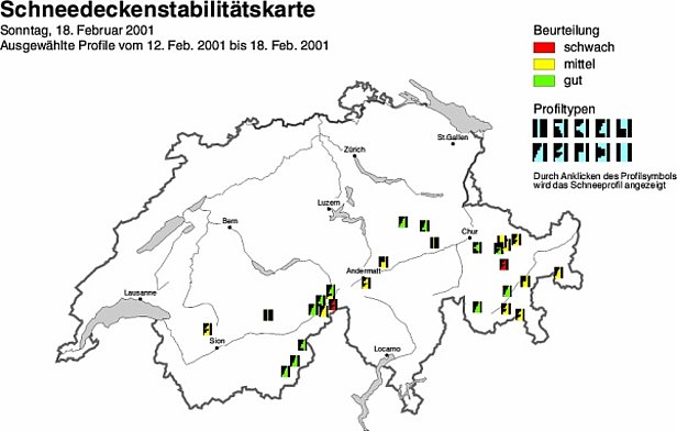 Abb. 19 und Abb. 20: Schneedeckenstabilitätskarten von Anfang (oben) und Mitte (unten) Februar 2008.