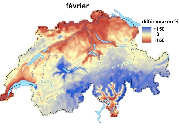 Figures 3 et 4: Hauteurs de neige comparées aux moyennes pluriannuelles en janvier (en haut) et en février 2009 (en bas).