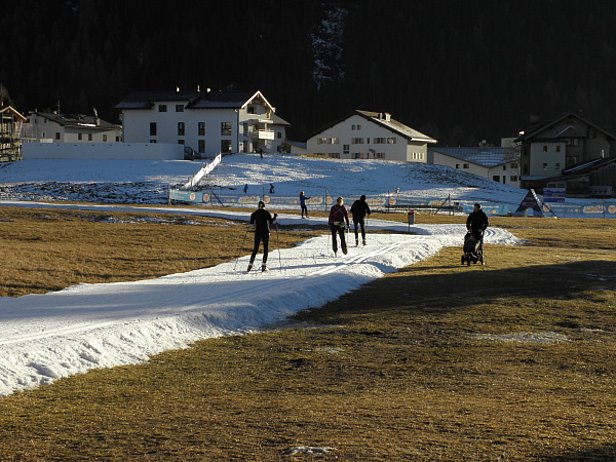 Photo 16: Pas de neige (naturelle) jusqu’à fin décembre à Davos (1560 m, GR) est une situation inédite depuis le début des mesures il y a plus de 100 ans (photo: SLF/Th. Stucki, 26.12.2015).
