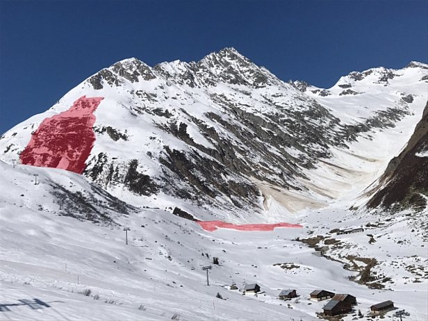 Abb. 9: Grosse nasse Lawine an der Südflanke des Crispalt Pign (2787 m, Tujetsch, GR). Die Lawine ging am Sonntagnachmittag, 26.03. spontan ab (Foto: N. Levy-Schmid, 27.03.2017).