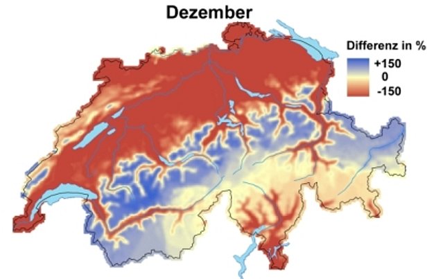 Abb. 1 und Abb. 2: Schneehöhen im Vergleich zum langjährigen Mittel im November (oben) und im Dezember (unten).