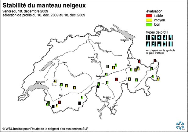 Figure 11: Cartes de stabilité du manteau neigeux de la mi-décembre 2009.