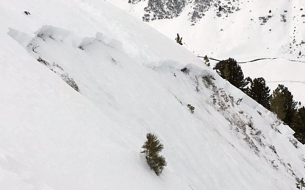 Abb. 8b: Die ausgelöste Lawine riss die gesamte, relativ dünne Schneedecke mit.